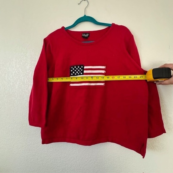 Rafaella Women's Red 3/4 Sleeve Sweater with Embroidered American Flag 2X - Picture 8 of 8